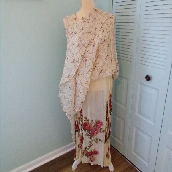 VINTAGE VTG LOLETTE XL REVERSIBLE CREAM RED ROSE MAXI CRINKLE ROMANTIC BOHO TANK - Picture 1 of 9